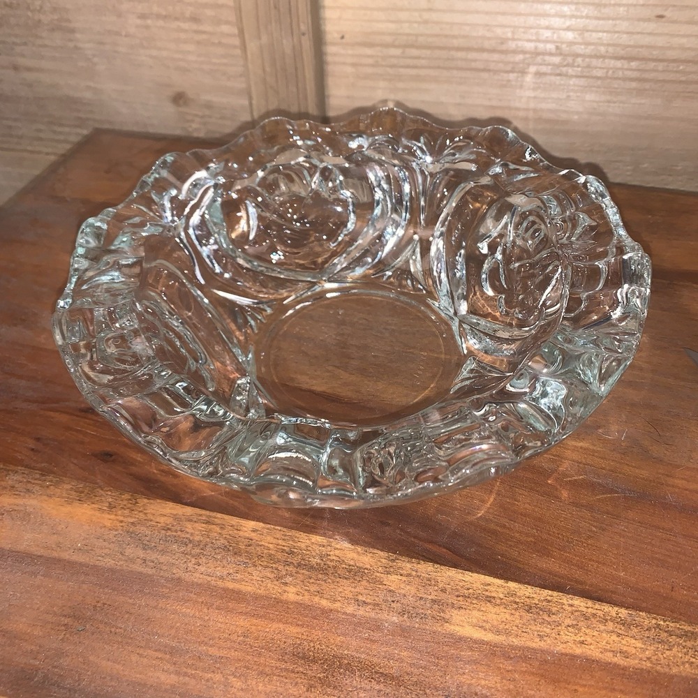 Vintage Heavy Crystal Pasari Rose Design Glass Dish‎ Ashtray Candy Indonesia